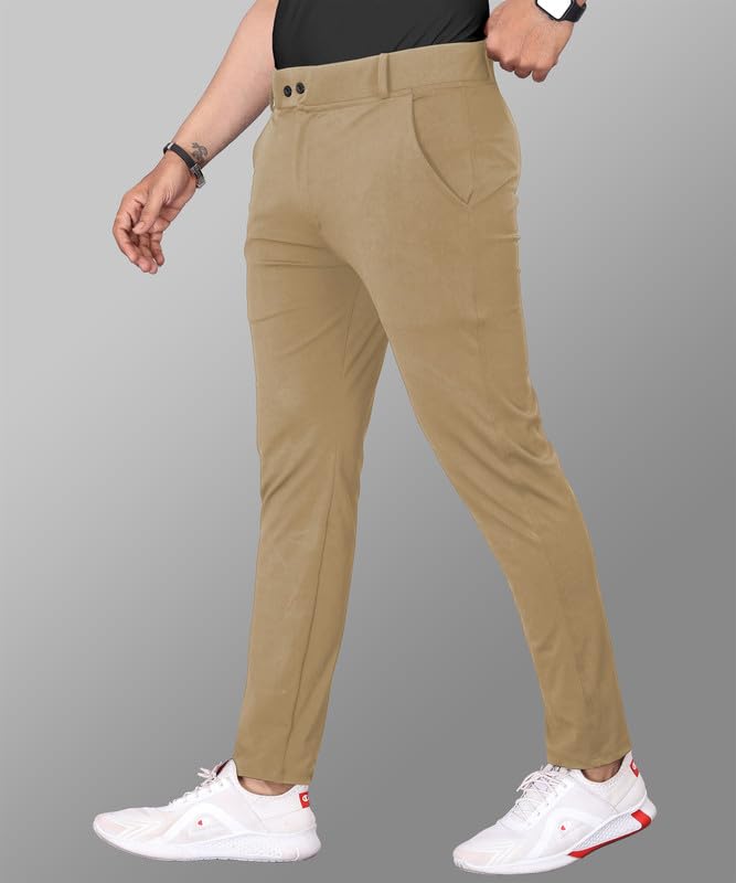 Image of COMBRAIDED Men's Slim Fit Stretchable Casual Trousers | Stylish Lycra Blend Pants for Office, Party