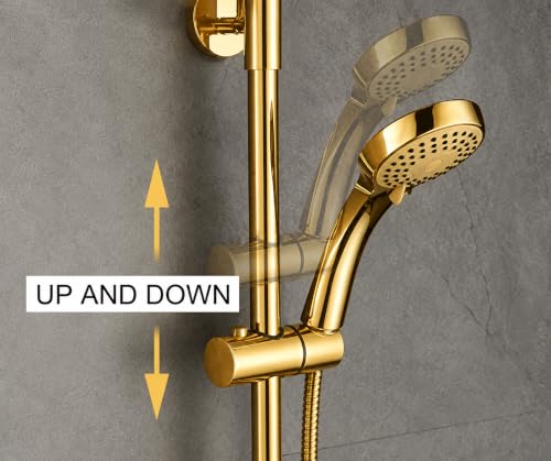 Image of AQUIEEN Sliding Rail for Hand Shower - Premium Height & Angle Adjustable Hand Shower Holder | Wall Mounted Shower Slider Bar for Home, Hotels & Luxury Bathrooms (Gold)