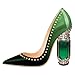 FSJ Women Bridal Pointed Toe Chunky High Heel Crystal Pumps Slip on Wedding Thick Comfort Shoes Size 8 Emerald Green
