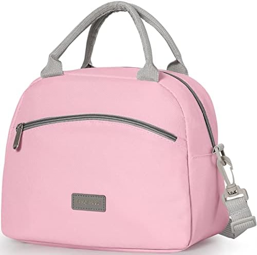 DIRGEE Lunch Bag Women Insulated Lunch Bag For Waterproof Lunch Cooler Bag Insulated Lunch Box For Women Portable Reusable Lunch Bag Two-Tone,With Adjustable Straps Can Be Used For Work,Pink and Grey