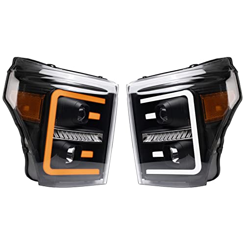 Image of TRQ Performance Driver and Passenger Side Headlight Assembly Set Black Housing Compatible with 11-16 Ford F-250 Super Duty 11-16 Ford F-350 Super Duty 11-16 Ford F-450 Super Duty