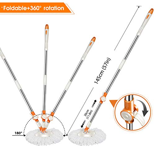 Mastertop Spin Mop & Bucket With Wringer Set, Floor Cleaning, Household Cleaning Supplies, Stainless Steel Spinning Mop Bucket, 7 Microfiber Mop Refills, 57" Extended Handle, 2 Wheels Easy Moving #TOP5