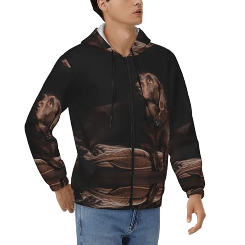 Sweat capuche homme imprimé labrador retriever marron veste zippée