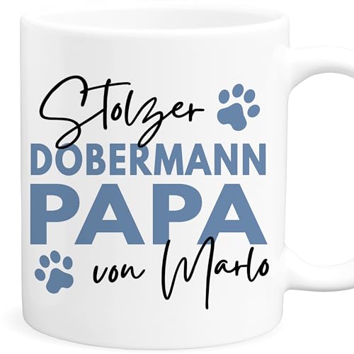 Dobermann Tasse Hund personalisiert Tasse mit Namen Hundepapa Geschenk Hundebesitzer Hunde Hundetasse Kaffeetasse aus Keramik 330 ml
