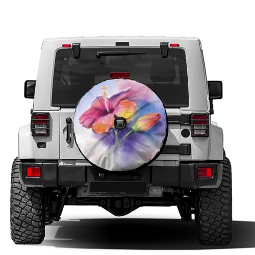 Image of Delerain Spare Tire Cover with Backup Camera Hole Colorful Hibiscus Flower Wheel Covers Sun Protection Waterproof for Jeep Truck RV Trailer SUV and Many Vehicle (14 Inch for Diameter 23 inch-27 inch)