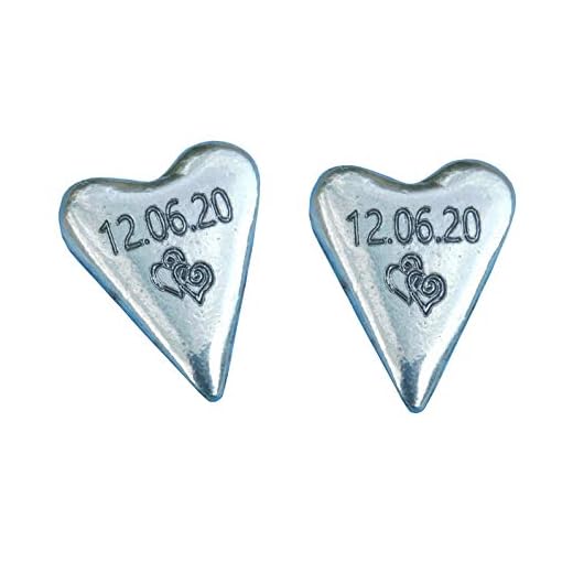 Les Etains de Jumilhac Paire de Portes-Bonheur Date, Portes-Bonheur Coeur avec Date, Porte-Bonheur Coeur Personnalisé, Fabrication Française, en Etain