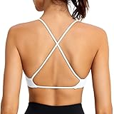 ZAAYO Sport-BH Damen Bustier Gepolstert Fitness Gym Push Up V-Ausschnitt Criss-Cross Back Yoga BH Crop Top White X-Small