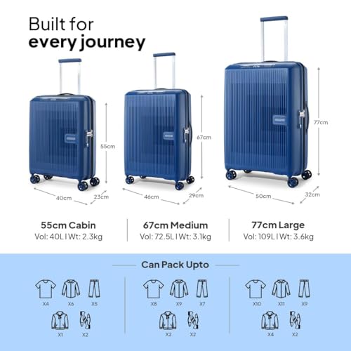 Image of American Tourister 77 CM Hard Shell 8 Spinner Wheel,Expander & Recessed TSA Lock Check-in Trolley Bag for Travel|Large PP Suitcase with Double Zipper,Flexi Packing Straps for Unisex (Navy, 77 CM)