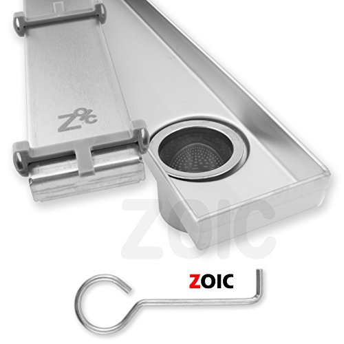 Zoic Linear Stealth Tile Insert Floor Grate Bathroom Shower Waste Drain 304 Stainless Steel Side Outlet 23.62 Inches (600Mm) #TOP6