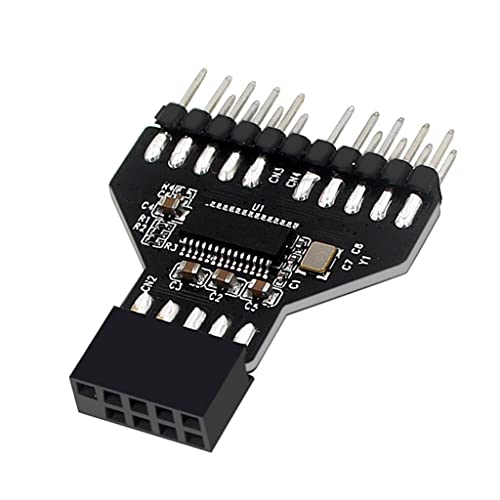 XFUYI Divisor de Cabezal USB de 9 Pines para Placa Base, Adaptador de extensión de 1 a 2 para Conector de Placa Base de PC