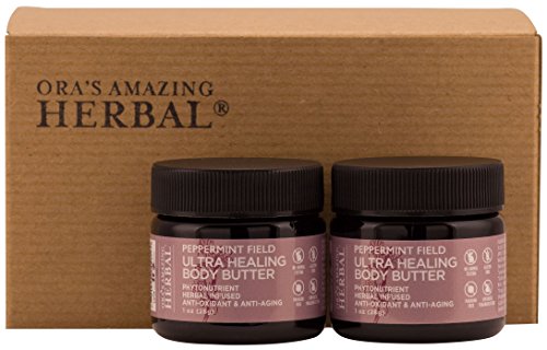 Travel Size Body Butter 2 pak Ultra Healing Shea For Dry Skin Cracked Heels No Paraben Synthetic Fragrance, Ora's Amazing Herbal Peppermint Field