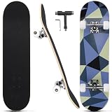 CAPARK Skateboards for Beginners Adults Youths Teens Kids Girls Boys 31 Inch Pro Complete Skate Boards 7 Layer Canadian Maple Double Kick Concave Longboards (Youth)