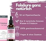 Folsäure Tropfen, 400 µg pro Tagesdosis - 50ml Flasche, SCHWANGERSCHAFT & IMMUNSYSTEM - 100% vegan, ohne Zusätze & laborgeprüft in Deutschland hergestellt