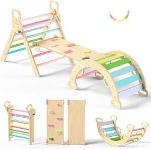 BlueWood Pikler Triangle Set, Toddler Climbing Toys Indoor 7in1 Foldable