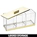 mDesign Cosmetic Divided Organizer Storage Canister Box with 3 Sections and Lid for Bathroom Vanity Countertop - Holder for Cotton Swabs, Perfume, Lipstick - Lumiere Collection - Clear/Soft Brass