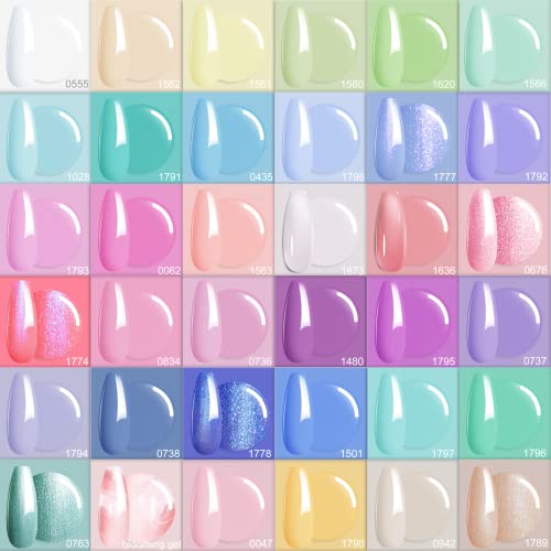 Modelones 36 Pcs Gel Nail Polish Kit, Dreamy Macaroon Pastel Gel Polish Colors Set 7Ml Soak Off Soft Bright Purple Pink Blue Yellow Green Girly 2023 Spring Summer Sparkle Glitter Nail Polish Starter Manicure Kit Gift For Girls Women #TOP1