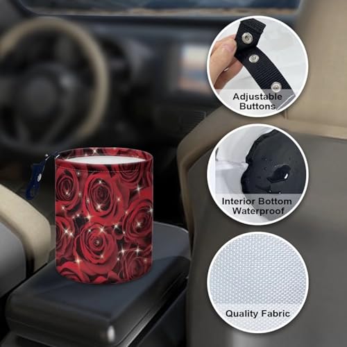 Image of Car Trash Can Collapsible Hanging Portable Dustbin Bin Waste Basket Rose Print Car Accessories Interior for Cars, Family Gatherings, Camping Small Trash Can