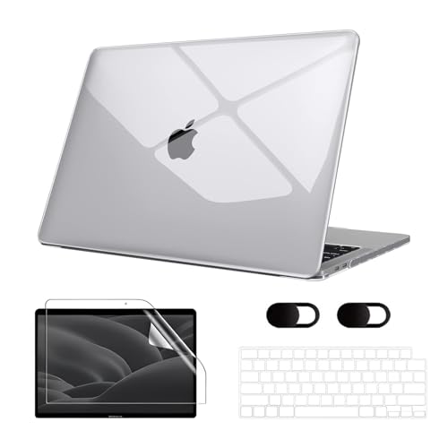 Capa Macbook Air M1 13,3'' A1932/A2179/A2337 (2018-2020), Vem Com Película de Teclado, Película de Tela Hidrogel e Tampa Protetora para Câmera, Rigido, Leve e Fina (Transparente Cristal)