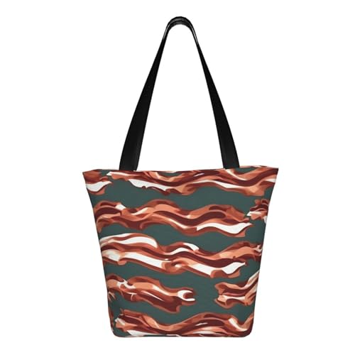 Bacon Pattern Print Lightweight Shoulder Bag Summer Outings Tote Bags Travel Hiking Work Casual Use3