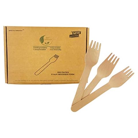 Natural Wooden Disposable Dinner Forks, Compostable Utensil Set, 100% Biodegradbale Eco-Friendly Utensils Fork 200 Count for Party Meeting Camping Zerowaste Cover