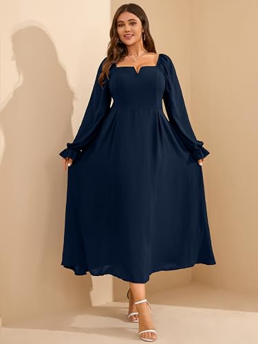 RWJ Long Sleeve Dress for Women 2025 Fall V Neck Elegant Flowy Plus Size Formal Wedding Guest Maxi Dresses with Pockets2