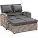 greemotion Gartensofa mit Liegefunktion Bahia Tobago - Sonnenliege mit 5-fach verstellbarer Rückenlehne - Gartenlounge mit zwei klappbaren Seitentabletts - Loungesofa inkl. Hocker 117x93x74 cm