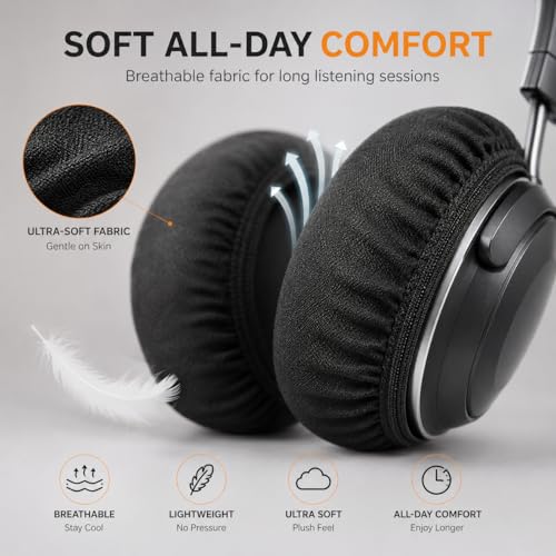 Image of Street27 Headphone Ear Cushion Cover for ATH, Sony, Edifier & More | Stretchable Fabric Ear Pad Covers Sweat Resistant Protector for 4-8cm Headphone Earpads (1 Pair, Black)