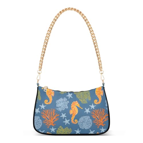 Clutch Shoulder Bags Tote Evening Purse Handbags for Women Coral Seahorse Hobo Bags with Zipper Closure - Main Image