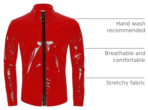 Image of AIEOE Men's Leather Metallic Shirts Shiny Slim Fit Stretch Top Wetlook Club Party Undershirts