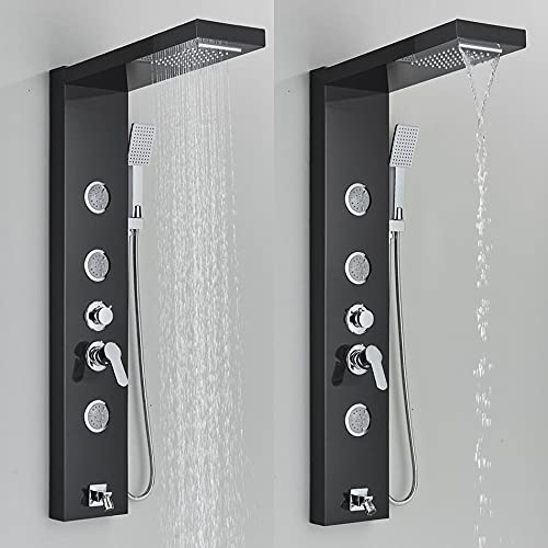 Rainfall Waterfall Shower Panel Massage Jets Shower Column Mixer Shower Faucet Tower Shower Tub Spout-Black miniatura 4