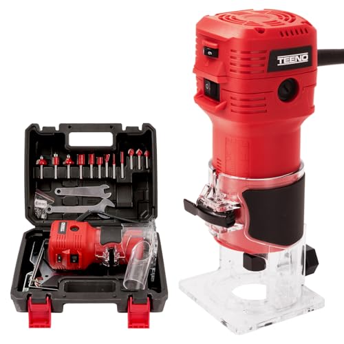 TEENO Affleureuse à Bois Défonceuse Électrique 650W 15000-32000 RPM,Affleureuse Défonceuse Avec...