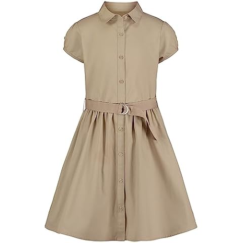 Nautica Girls' Khaki Short Sleeve Shirtdress Cover