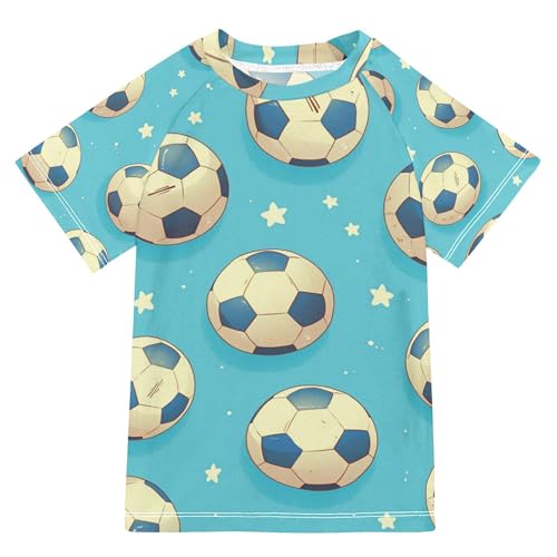 Wudan Cartoon Soccer Balls Stars Light Blue Boy Bathing Suit Short Sleeves Childrens Bathing Suits Swimwears Tshirts for Big Boys 4T
