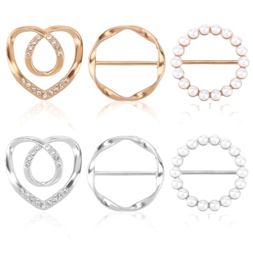 Image of Scarf Ring Clip T-Shirt Tie Clips for Women, Fashion Waist Cinch Scarf Sliders & Knot Buttons for Loose Shirts Dresses Alloy Clothing Accessories