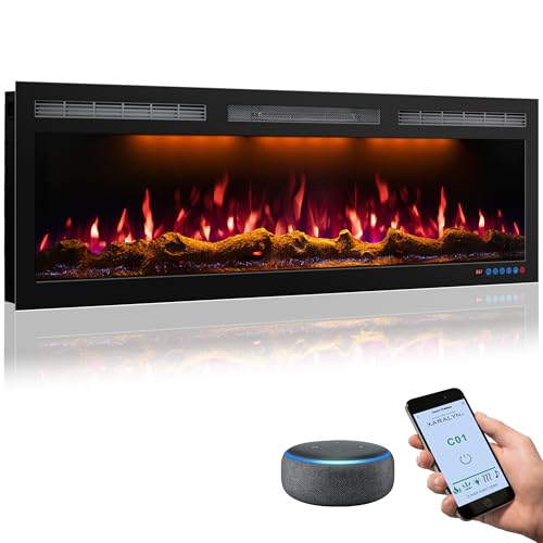 Image of 50-Inch WiFi Electric Fireplace, 5.51-Inch Deep Recessed or Wall-Mounted Heater, 1500W, 6 Flame and 13 Ember Colors, Tuya App, Alexa, Google Home, Remote