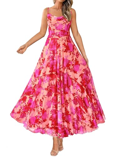 Image of BTFBM Women Summer Maxi Dresses Elegant Wedding Guest Dress | Cowl Neck,Spaghetti Strap,Mesh,Floral,A-Line,Flowy,Party,Cocktail,Homecoming,Graduation,Sundress,Prom,Beach Long Dresses