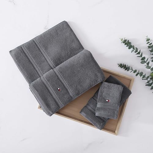 Tommy Hilfiger β Bathroom Towels, Soft Cotton Washcloths, Bath & Hand Towel Set, Zero Twist, Medium Weight & Highly Absorbent, Set of 6, College Dorm Room Essentials (Harborside Charcoal) - 4