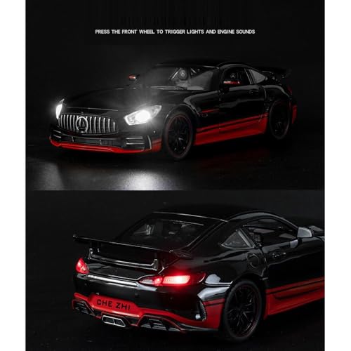 Image of New 1:24 Benz AMG GTR Diecast Alloy Metal Pull Back Car with Openable Doors Music Sound and Light Vehicle Toy Car for Kids Boys (Black)