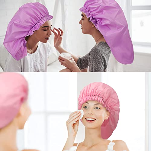 4 Pieces Jumbo Shower Caps Extra Large Shower Caps Long Dreadlock Caps Huge Braid Bonnets Waterproof Big Bath Hats Oversize Bath Caps For Women Girls (Black, Blue, Pink, Purple,Blank Pattern) #TOP4