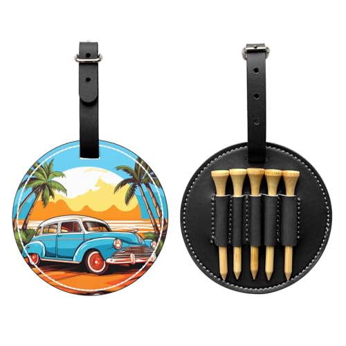 Car Under Coconut Trees Black Golf tee Storage Bag - Durable and wear-Resistant Golf Accessories
