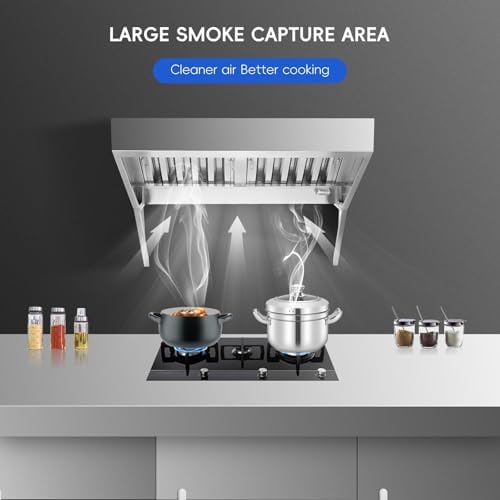 Garvee 8FT Commercial Exhaust Hood, 201 Stainless Steel Rust Resistant Vent Hood with 4 Detachable U-Shaped Oil Filter Mesh, Commercial Grade for Kitchen/Restaurant/Food Truck/Concession Stand - 4