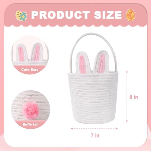 Image of Easter Baskets for Kids Woven Bunny Basket with Handle Egg Hunting Easter Bucket for Boys and Girls