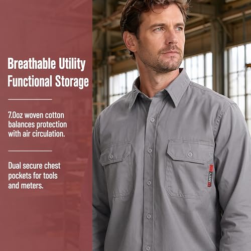 Image of SRsafety Hi Vis FR Shirts for Men,7.0oz Long Sleeve FR Work Shirts,100% Cotton High Visibility Fire Shirt