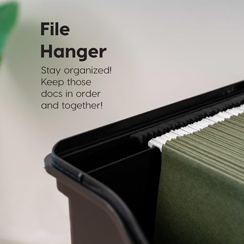 Image of IRIS USA Slim Portable File Box Organizer with Lid, Letter Files, Black | Carry letter size files, folders and paperwork with a slim portable design and secure storage for everyday organization