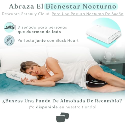 Miniatura 6 de Cruchlorent Black Heart - Almohada Piernas Dormir - 100 Algodón - Diseñada Para Dormir De Lado - Soporte Hasta 95 Kg - Combate El Dolor De Espalda, Cadera Y Rodilla.