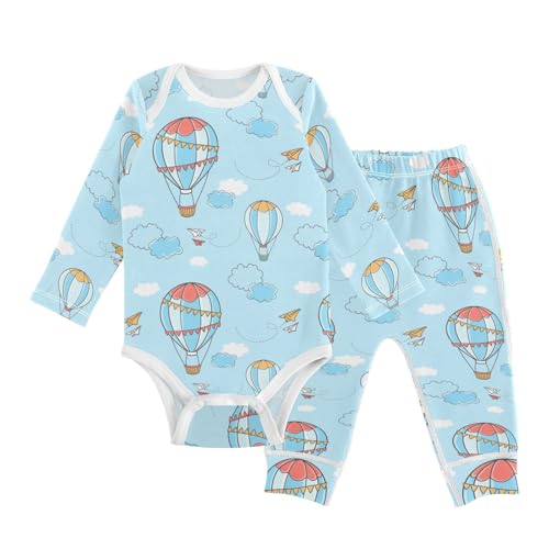 vvfelixl Baby Bodysuits Pants Sets Colorful Hot Air Balloons Long Sleeve Baby Onesie Clothes for Boys Girls 3-6M