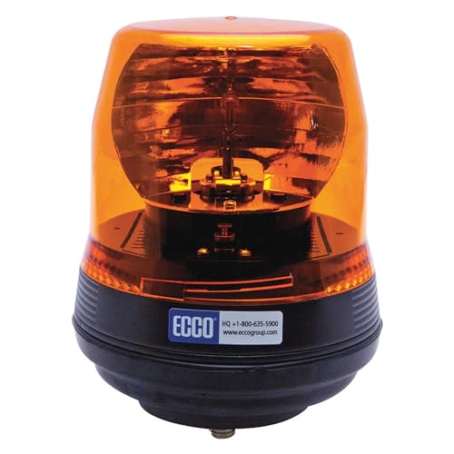 ECCO Rotating Beacon Polycarbonate 8-13/64 H Amber Halogen 195 Flashes/Min 12VDC 4.9A 5-19/64 Dia 1 Bolt Mount