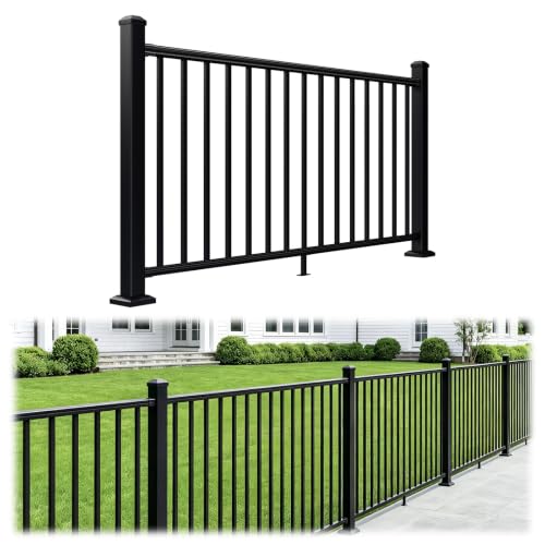 Image of Egadis 36 in. H x 6 ft. W Black Porch and Deck Railing Kit with 2 Post, Textured AAMA 2604 Powder-Coat Finish Modular Aluminum Railing System for Outdoor Decks, Porches & Balconies(1 Panel, 2 Post)
