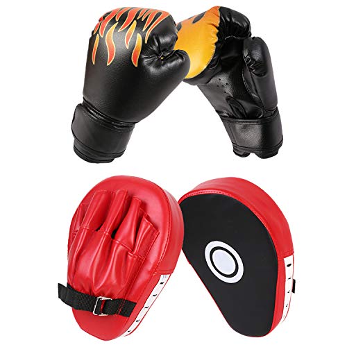 image for Odoland 2-in-1 Boxing Gloves and Punching Mitts Set for Kids, Boxing M