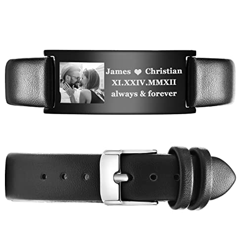 Mealguet Personalized Photo Id Bracelet : Custom Engraved Photo And Inspirational Quote Message Wristband For Men, Adjustable Belt Buckle Bracelet,Customized Jewelry Gift For Men #TOP27